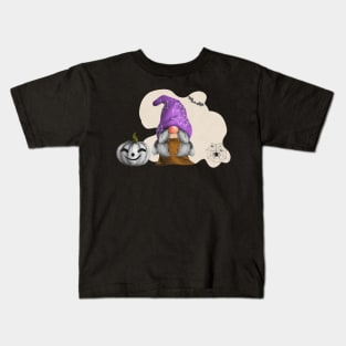 Spooky Halloween Gnome in a Purple Hat Kids T-Shirt